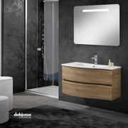 Mobile Bagno Sospeso "Vesuvio" Da 90 Cm Con Due Cassetti Lavabo E Specchio C/Barra Led