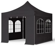 TOOLPORT 3x3m gazebo pieghevole PES con laterali (finestre), PROFESSIONAL alluminio, nero - (600134)