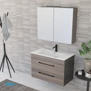 Mobile Bagno Sospeso "Unit Four" Da 81 Cm Composto Da Due Cassetti Finitura Medium Elm/Cemento Grigio Lava