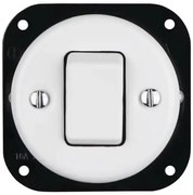Bohemia-Design - Interruttore retrò in porcellana singolo senza cornice n. 7 bianco