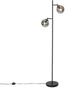 Lampada da terra Art Déco nera con vetro fumé 2 luci - Pallon