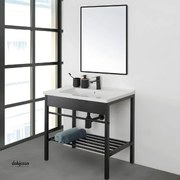 Mobile Bagno Da Terra "Borg" Da 60 Cm Con Lavabo in Ceamica E Specchio In Finitura Nero Opaco