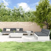 Set divani da giardino 6pz con cuscini in legno massello bianco