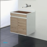 Lavatoio Sospeso "Fabula" Da 60 Cm C/Due Ante Finitura Rovere Di Bordeaux e Cassa Finitura Bianco