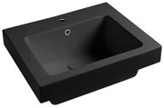 Lavabo a incasso e d'appoggio rettangolare vasca centrale Alaqua L 60 x H 25 x P 21 cm in ceramica nero opaco