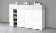 Scarpiera SAVONA 4 Ante e 2 Ribalta - Bianco Lucido/Bianco Larice, Moderna e Capiente