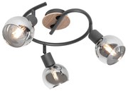 Plafoniera nera 44,5 cm con vetro fumé e legno 3 luci - Vidro