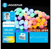 Aigostar - Catena luminosa natalizia da esterno a LED 25xLED/3xAA/8 funzioni 2,8 m IP44 multicolore