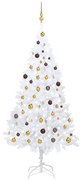 Albero di Natale Artificiale Preilluminato con Palline, Albero di Natale Preilluminato con Palline Bianco 210 cm PVC III