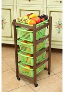 Carrello portafrutta JOLLY con cesti in plastica verdi e legno Noce.