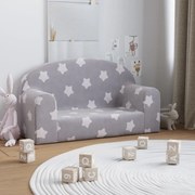 Divano bambini 2 posti grigio chiaro con stelle morbido peluche