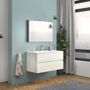 Mobile Bagno Sospeso Bianco Venato da 100 cm Completo di Lampada e Specchio