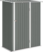Capanno Porta Attrezzi 142x86x189 cm con Tetto Inclinato e Porta Bloccabile in Metallo Grigio Chiaro...