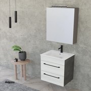 Mobile Bagno Sospeso "Unit Two" Da 55 Cm Composto Da Due Cassetti Finitura White Elm/Cemento Grigio Lava