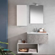 Mobile Bagno Sospeso "Ibiza" Da 70 Cm Sfalsato Bianco/Cemento C/Pensile e Lavabo In Ceramica Specchio C/Led