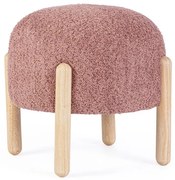 Pouf DAYLA in tessuto rosa scuro effetto bouclé e gambe in legno rubberwood