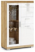 Comò SIMPLE KWD3SZ1 Rovere Craft Gold/Bianco Lucido - VETRINA ARMADIO MOBILE PER SALOTTO/SOGGIORNO LUCIDO CON ANTA IN VETRO
