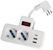 Ciabatta multipresa elettrica 2 posti + 2 porte USB 1 porta Type-C con cavo da 5cm – 2 Prese Schuko Novaline