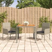 Set da pranzo da giardino 3 pz con cuscini in polyrattan grigio