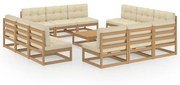 Set divani da giardino 13 pz con cuscini legno massello di pino