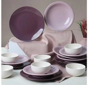 Set da tavola 18 pezzi, viola/bianco, in ceramica