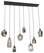 Lampadario Art Déco nero con vetro fumé 8 luci - Hanne