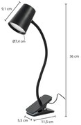 Lampada LED da tavolo Lindby Ailina, base a morsetto, nero