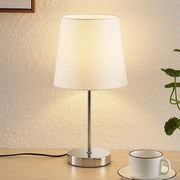 Lindby Leza lampada tavolo cromo, paralume bianco