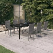 Set da pranzo per giardino 7 pz con cuscini grigio e nero