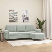 Divano A 3 Posti Con Poggiapiedi Grigio Chiaro 180cm İn Velluto /