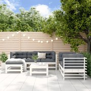Set salotto da giardino 7 pz bianco in legno massello di pino