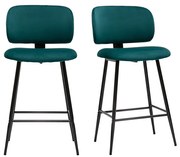 Sgabelli da bar in tessuto velluto blu petrolio e metallo nero H70 cm (set di 2) ATRIUM