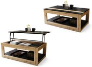 LUSSO Nero Opaco/Rovere Artisan - MODERNO TAVOLINO CON PIANO SOLLEVABILE + PORTAOGGETTI + MENSOLA (CON ROTELLE!)