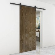 Porta scorrevole reversibile Barn Ebano in alluminio marrone, L 86 x H 215 cm, con binario Country nero