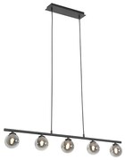 Lampada a sospensione moderna nera 100 cm 5 luci con vetro fumé - ATHENAS