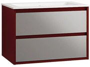 Base per mobile bagno Loto 2 cassetti 2 ante P 45.5 x L 74 x H 50 cm laccato rosso con frontali in vetro