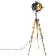 Lampada da terra tripode nera con spot da studio in legno - Radient