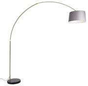 Lampada ad arco in ottone con marmo e paralume in tessuto grigio 45 cm - XXL