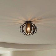 Lindby Tamira plafoniera, nero, rattan, Ø 28 cm, E27
