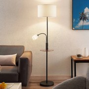 Lindby Lampada da terra Aovan, nera, ripiano, porta USB
