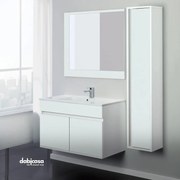 Mobile Bagno Sospeso "Fabula" Da 90 Cm Composto Da Due Un Cassetto Lavabo E Specchio Finitura Bianco Opaco/Bianco Laccato