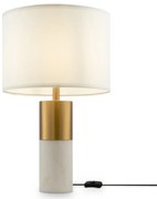 Lampada Da Tavolo Moderno Bianco Metallo Ottone Paralume Tessuto 1 Luce E27 60W