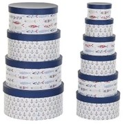 Set di Scatole per Sistemare Impilabili DKD Home Decor Marino Righe Bianco Blu Marino Cartone (37,5 x 37,5 x 18 cm)