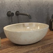 Kamalu - lavabo bagno design ovale in marmo beige 45cm | litos-lec40