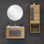 Mobile Bagno Sospeso Effetto Legno 80x47 cm con Specchio Tondo