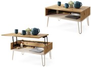 HAIRPIN S-90 Rovere Artisan/Beige (Champagne) - MODERNO TAVOLO DA CAFFÈ CON PIANO SOLLEVABILE + PORTAOGGETTI + RIPIANO