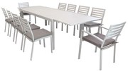 DEXTER - set tavolo in alluminio cm 200/300 x 100 x 74 h con 8 sedie e 2 poltrone Dexter