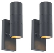 Set di 2 applique da esterno grigio scuro a 2 luci sensore chiaro-scuro - Duo