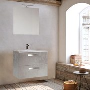 Mobile bagno sospeso base 2 cassetti 62 cm con lavabo specchio lampada LED ANGELA1 Cemento