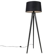 Treppiede nero con paralume in lino nero 45 cm - Tripod Classic